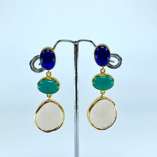 Triple Gem Drop Earrings – Bold, Colorful, and Sophisticated