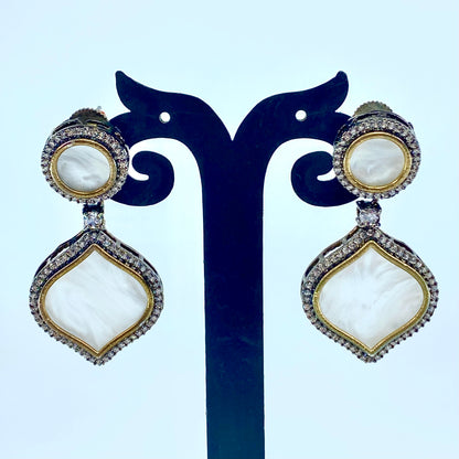 Radiant Diamond-Trimmed Mother of Pearl Earrings