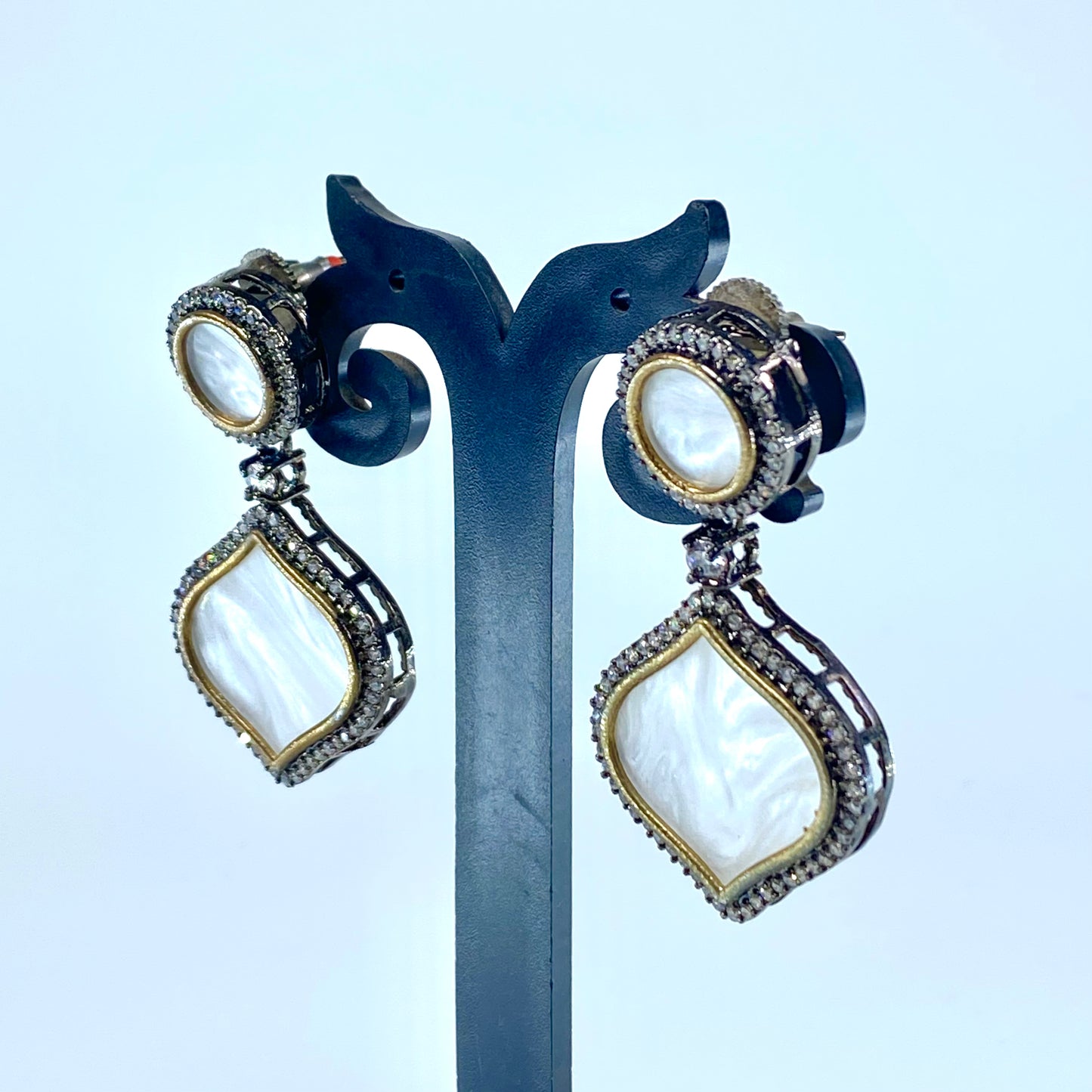 Radiant Diamond-Trimmed Mother of Pearl Earrings