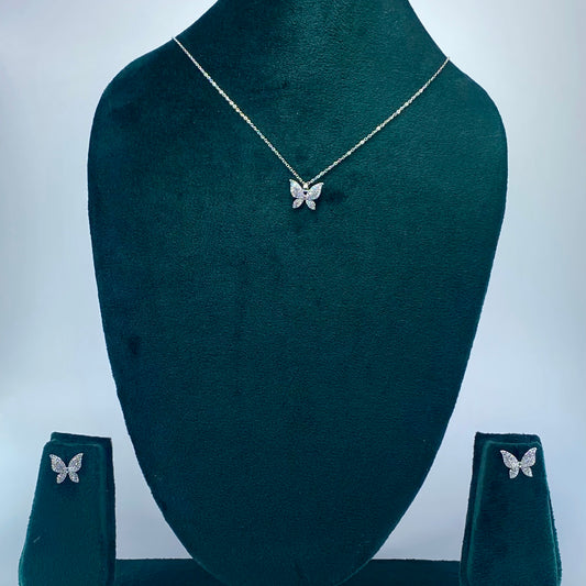 Silver Butterfly Charm Necklace & Earring Set